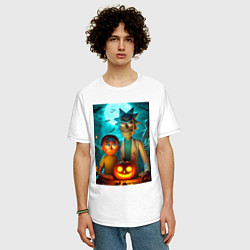 Футболка оверсайз мужская Rick and Morty with pumpkin - halloween night, цвет: белый — фото 2