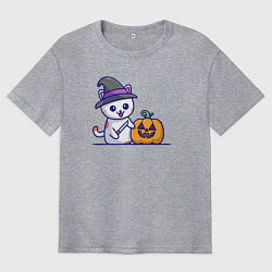 Мужская футболка оверсайз Cat pumpkin