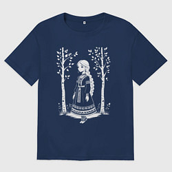 Мужская футболка оверсайз Девочка в этническом наряде в лесу