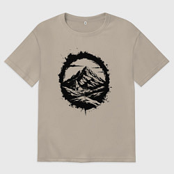 Футболка оверсайз мужская Гора и храм в круге, цвет: миндальный