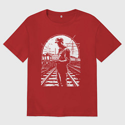 Мужская футболка оверсайз Железнодорожник с тортом