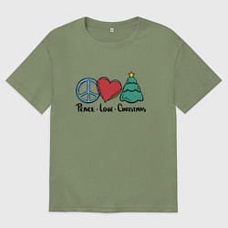 Мужская футболка оверсайз Мир, любовь, Рождество