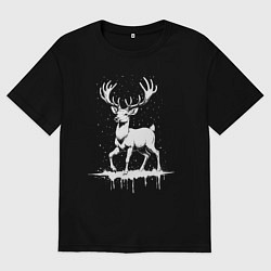 Футболка оверсайз мужская Олень в снегу, цвет: черный