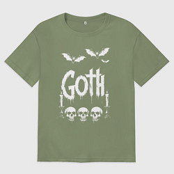 Футболка оверсайз мужская Гот с черепами и летучими мышами, цвет: авокадо