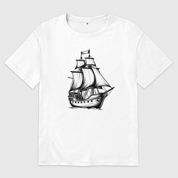 Футболка оверсайз мужская Черный парусник, цвет: белый