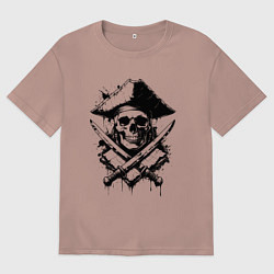 Футболка оверсайз мужская Пиратский череп с мечами, цвет: пыльно-розовый