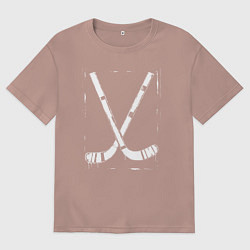 Футболка оверсайз мужская Перекрестие хоккейных клюшек, цвет: пыльно-розовый