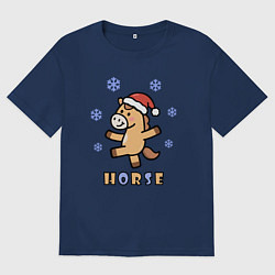 Футболка оверсайз мужская Лошадь и снежинки, символ года, цвет: тёмно-синий