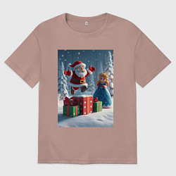 Футболка оверсайз мужская Дед Морозио и Принцесса Снегурочка: c подарками в, цвет: пыльно-розовый
