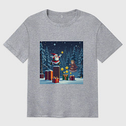 Мужская футболка оверсайз Дед Морозио и Принцесса Снегурочка: вперёд за звёз