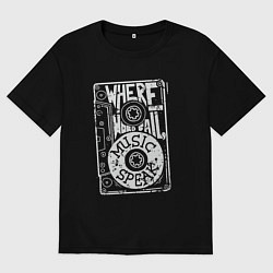 Футболка оверсайз мужская Когда нет слов - говорит музыка, цвет: черный