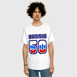 Футболка оверсайз мужская Russia - 50 Московская область, цвет: белый — фото 2