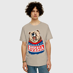 Футболка оверсайз мужская Made in Russia: медведь, цвет: миндальный — фото 2