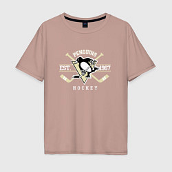 Футболка оверсайз мужская Pittsburgh Penguins: Est.1967, цвет: пыльно-розовый