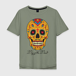 Футболка оверсайз мужская Мексиканский череп, цвет: авокадо