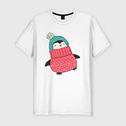 Мужская slim-футболка Зимний пингвин