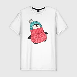 Мужская slim-футболка Зимний пингвин-девочка
