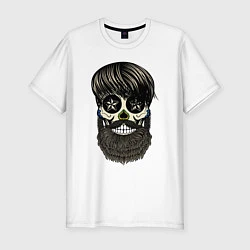 Мужская slim-футболка Сахарный череп с бородой