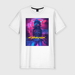 Футболка slim-fit Cyberpunk 2077: Neon Warrior, цвет: белый