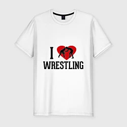 Мужская slim-футболка I love wrestling