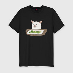 Футболка slim-fit Woman Yelling At Cat Meme, цвет: черный