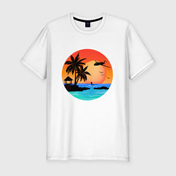 Мужская slim-футболка Закат на море