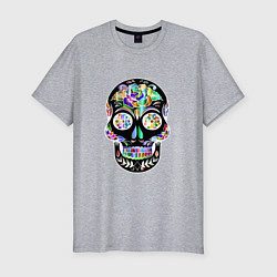 Мужская slim-футболка Flowers - Art skull