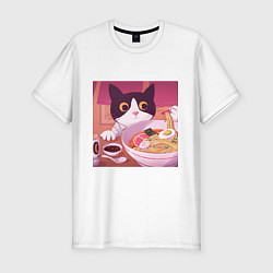 Мужская slim-футболка Кот и лапша