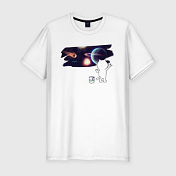 Мужская slim-футболка Котик рисует космос