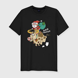 Мужская slim-футболка Санта на олене