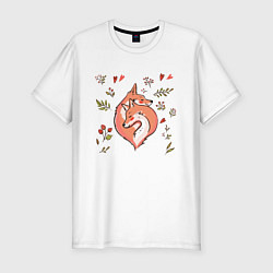 Мужская slim-футболка Влюблённые лисички акварелью