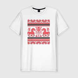 Мужская slim-футболка Славянский узор Кони