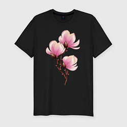 Мужская slim-футболка Ветка магнолии в цвету