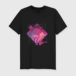 Футболка slim-fit Пейзаж в стиле Retrowave, цвет: черный