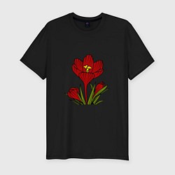 Футболка slim-fit Красные тюльпаны, цвет: черный