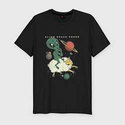 Футболка slim-fit Alien Space Ship Sheep, цвет: черный