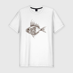 Футболка slim-fit Стимпанк Рыба Steampunk Fish Z, цвет: белый