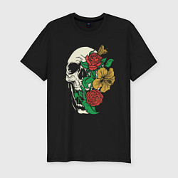 Мужская slim-футболка Floral Roses Skull