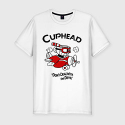 Мужская slim-футболка Cuphead на самолёте