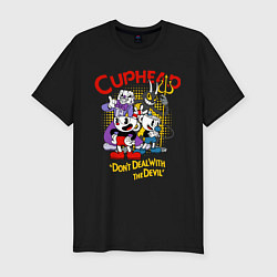 Футболка slim-fit Cuphead, главные герои, цвет: черный