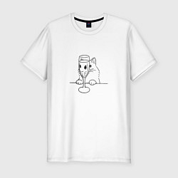 Мужская slim-футболка Кот с бокалом вина татуировка