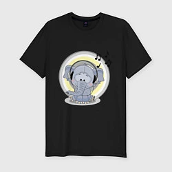 Мужская slim-футболка Слоненок в наушниках
