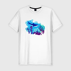 Мужская slim-футболка Акула и подводный мир