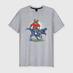 Мужская slim-футболка Мопс на динозавре