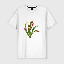 Мужская slim-футболка Букет разноцветных тюльпанов