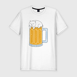 Футболка slim-fit Beer Cat, цвет: белый