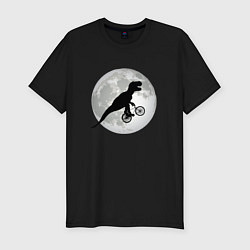 Мужская slim-футболка Динозавр летит на фоне луны