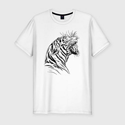 Футболка slim-fit Чёрно белый рисунок тигра, цвет: белый