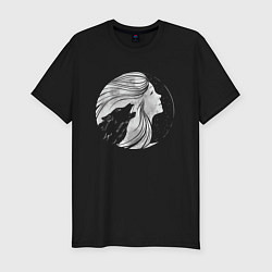 Мужская slim-футболка Девушка Волк и Луна