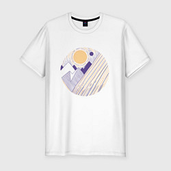 Мужская slim-футболка Абстрактные горы и солнце